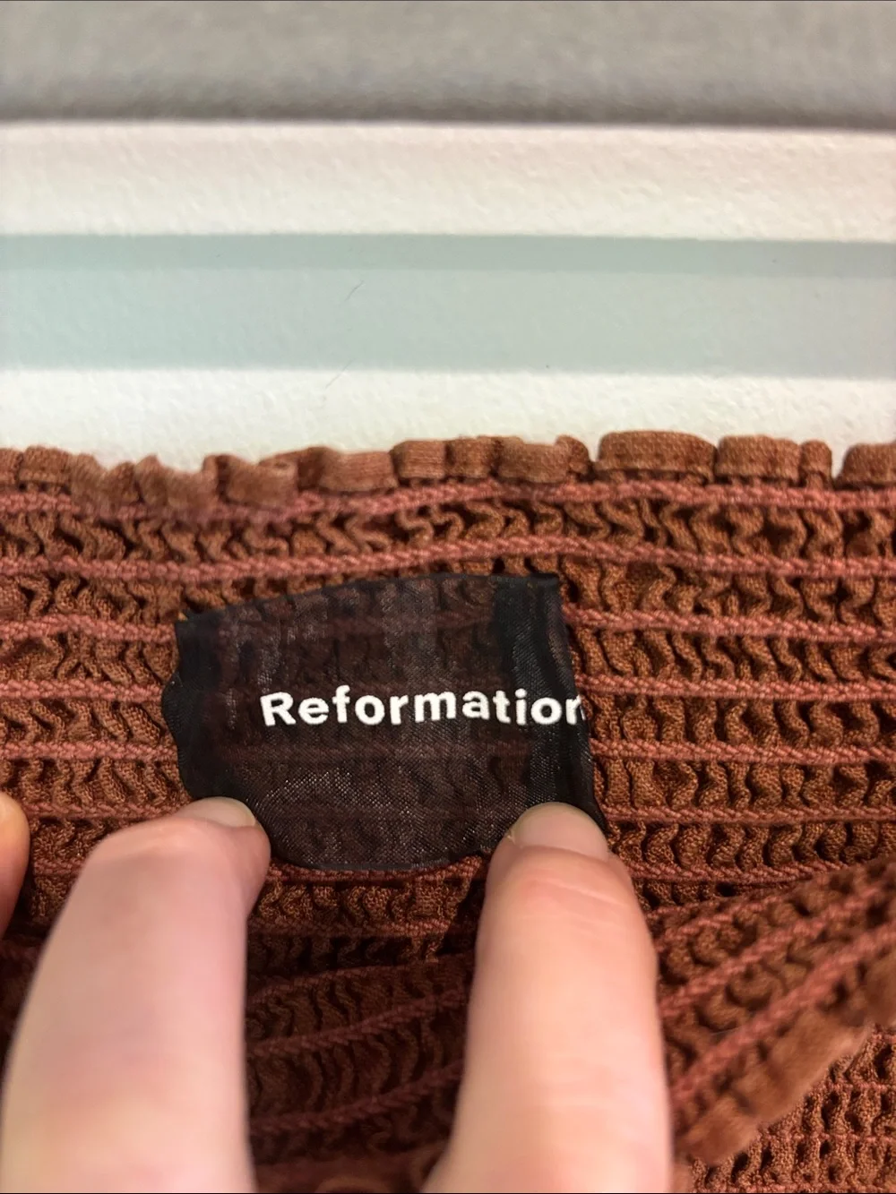 Reformation Darby Smocked Top Cafe Brown Medium M Milkmaid Puff Sleeve Cropped